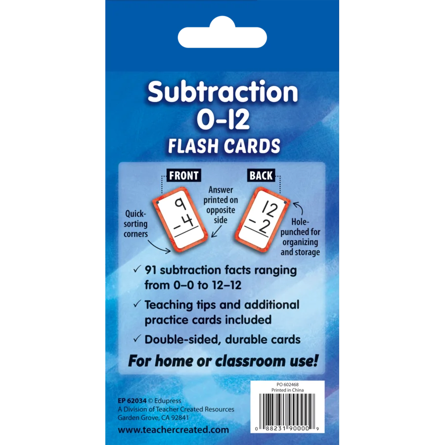 Subtraction Flashcards, 0-12
