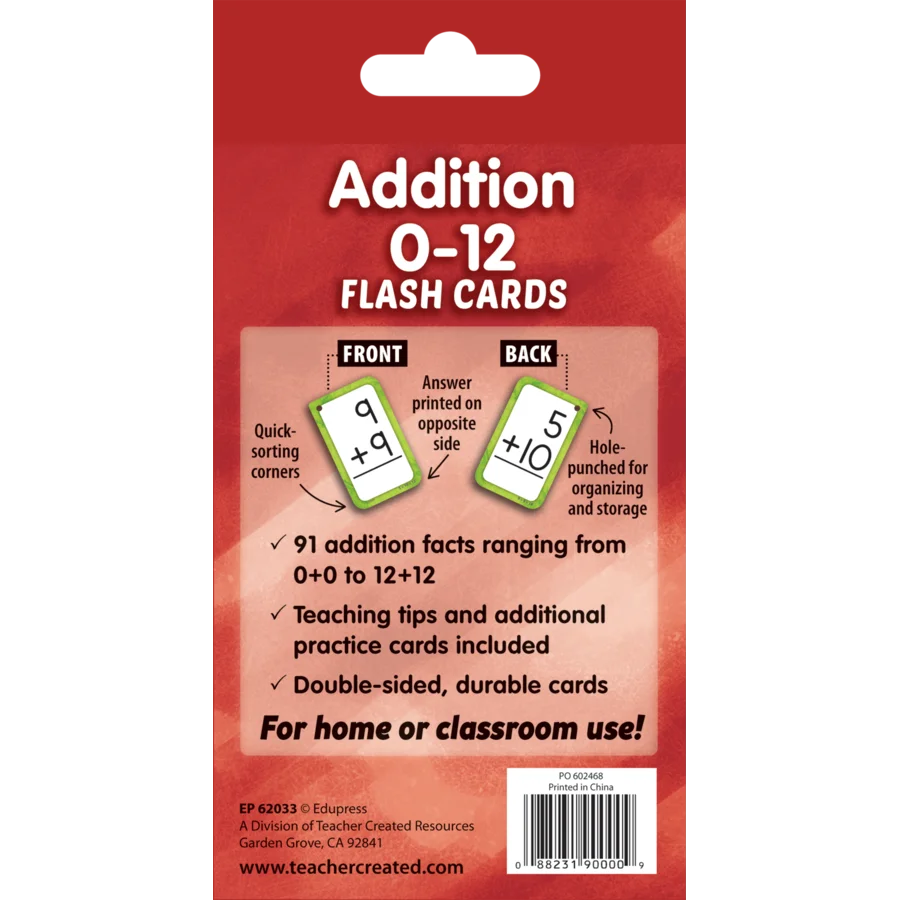 Addition Flashcards, 0-12