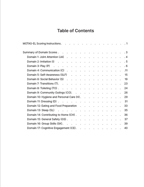 Meaningful Outcomes Treatment & Assessment Scale Early Learner Scoring Booklet