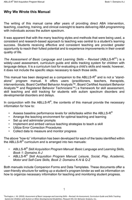 ABLLS-R® Skill Acquisition  Program Manual Set