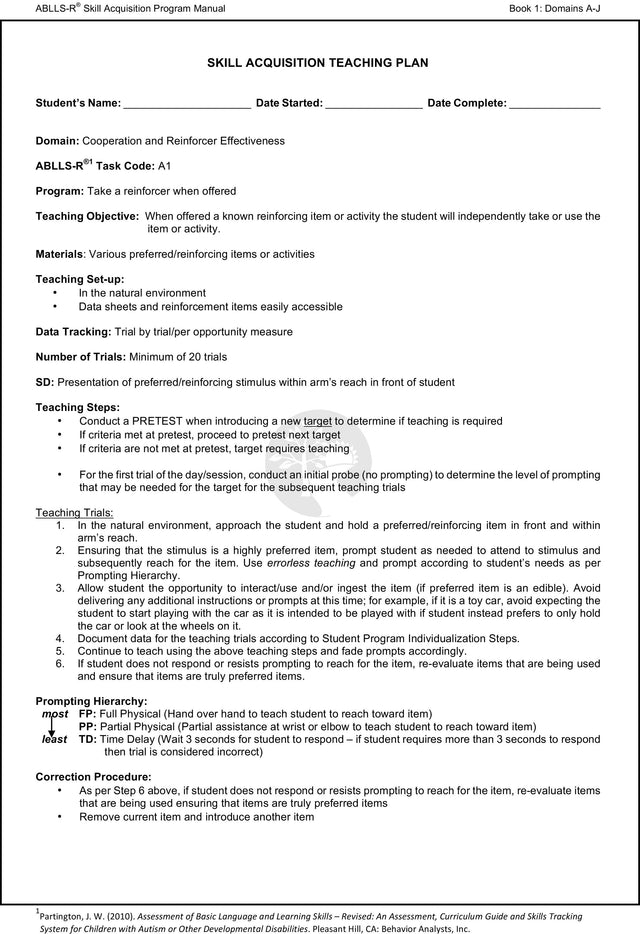 ABLLS-R® Skill Acquisition Program Manual Set