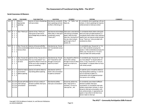 AFLS Community Participation Skills Assessment Protocol